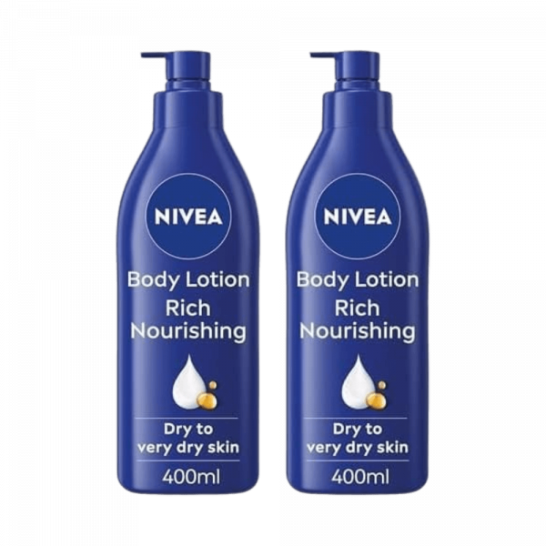 NIVEA Rich Nourishing Body Lotion (400ml), NIVEA Moisturiser for Dry Skin Made with Deep Moisture Serum