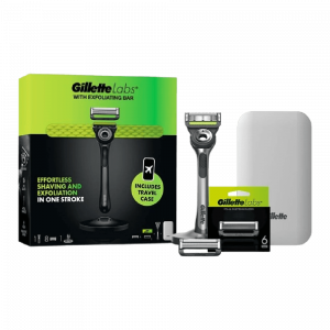 Fusion Gillette Labs Men's Razor + 8 Razor Blade Refills with Exfoliating Bar, Includes Premium Magnetic Stand & Travel Case