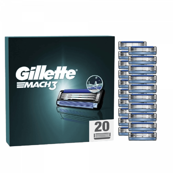3 Gillette Mach3 Razor Blades Men, Pack of 20 Razor Blade Refills, Upgraded Lubrastrip for an Enhanced Glide