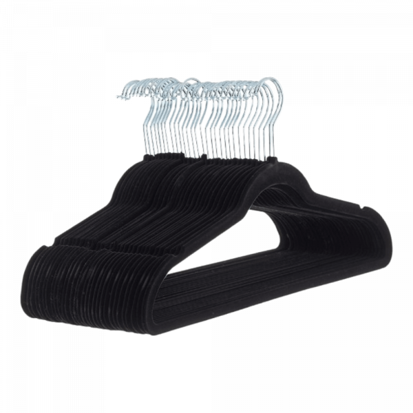 Amazon Basics Slim Velvet Non-Slip Suit Hangers - 30-Pack, Black/Silver