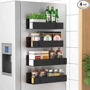Metal 4 Pack Magnetic Spice Storage Rack Organizer for Refrigerator and Oven
