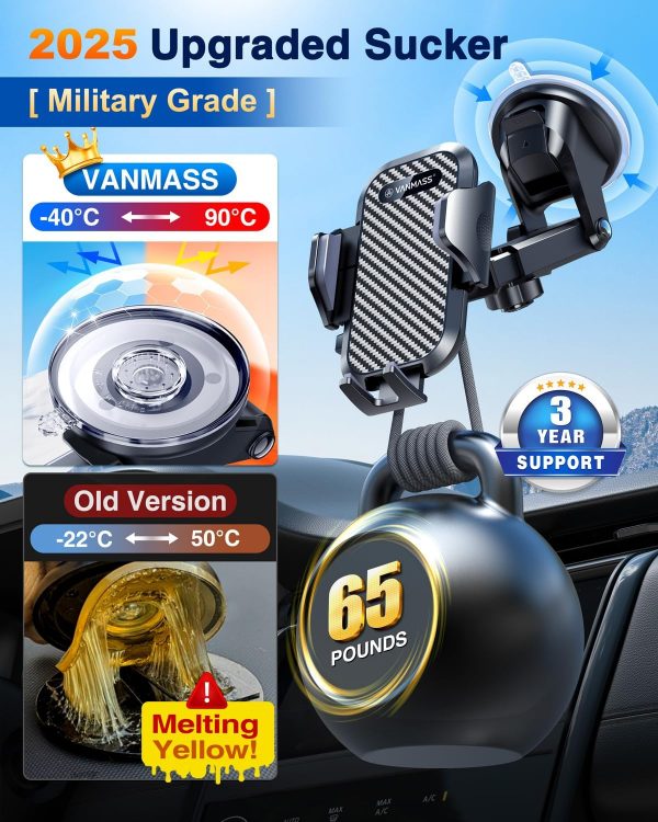 VANMASS 2025 BEST Car Phone Holder [Upgraded Suction & Clip]Rotatable - Image 3