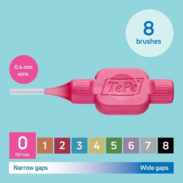 TePe Interdental Brushes | Type: Original | Pink | Size 0 (0.4mm) | 1 Pack of 8 Brushes - Image 2