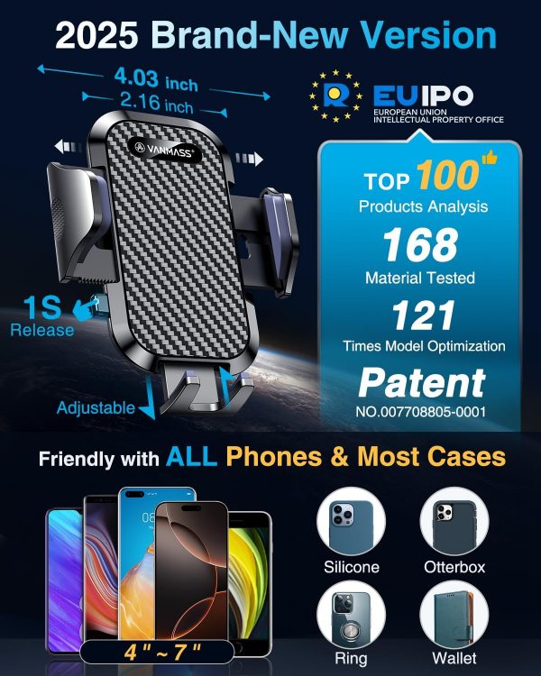 VANMASS 2025 BEST Car Phone Holder [Upgraded Suction & Clip]Rotatable - Image 4