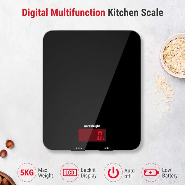 ACCUWEIGHT 201 Digital Kitchen Scales with Tempered Glass Platform - Image 2