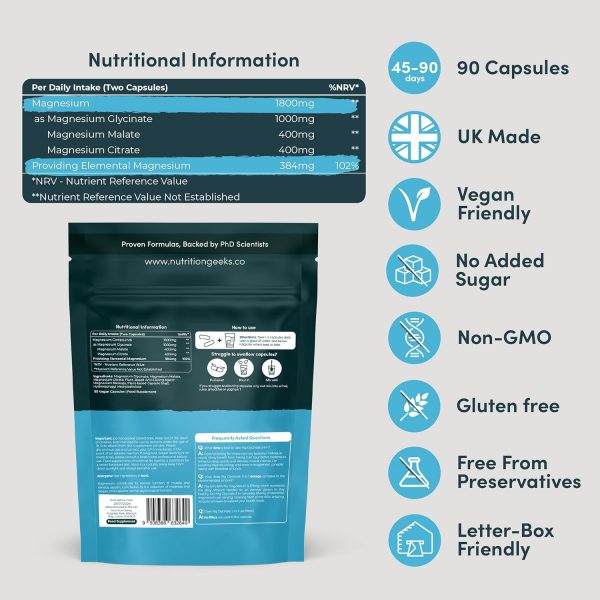 Magnesium Glycinate 3-in-1 Complex - 1800mg Supplements as Bisglycinate - Image 2