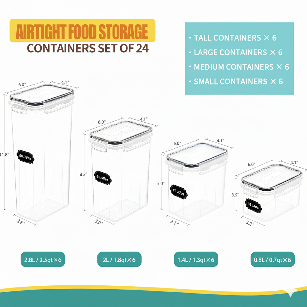 Airtight Food Storage Container Set Kitchen Pantry Organization Cereal 24 Piece - Image 3