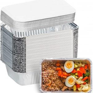 Aluminium Foil Food Containers with Lids Takeaway Rectangular Baking Trays  - Choose Size : No 2 - 14.5 x 12.5 x 4.5 cm - Choose Quantity : 25