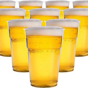 10 x Full Pint Glass Glasses Clear Reuseable Plastic Beer Tumblers Picnic Party