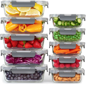Glass Food Storage Containers with Lids - 10 Airtight Food Storage Containers