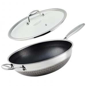 For Cookware Stainless Steel Wok Pan Deep Non Stick Wok Pans Fry Pans W/Lid 13''